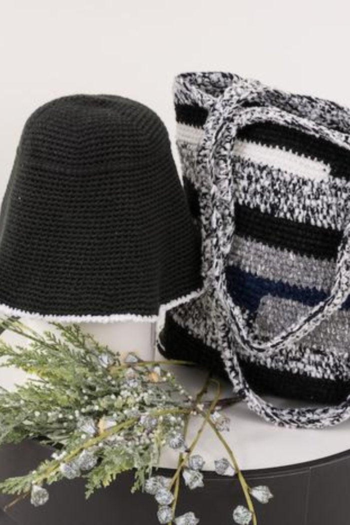 22 Factor | Hello Sunshine! Crochet Hat & Handbag Grey Black Gift Set