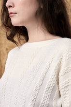 Load image into Gallery viewer, Katie Dimensional Cable Merino Crew Ivory | 22 Factor | ECO-LUXE knitwear 
