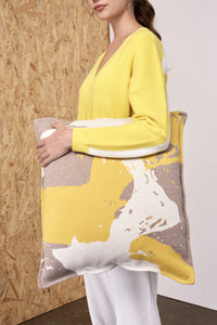 Splash Print Jacquard Cushion Cover Taupe x Yellow | 22 Factor | ECO-LUXE knitwear 