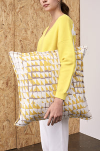 Grid Jacquard Cushion Cover Taupe x Lemon | 22 Factor | ECO-LUXE knitwear