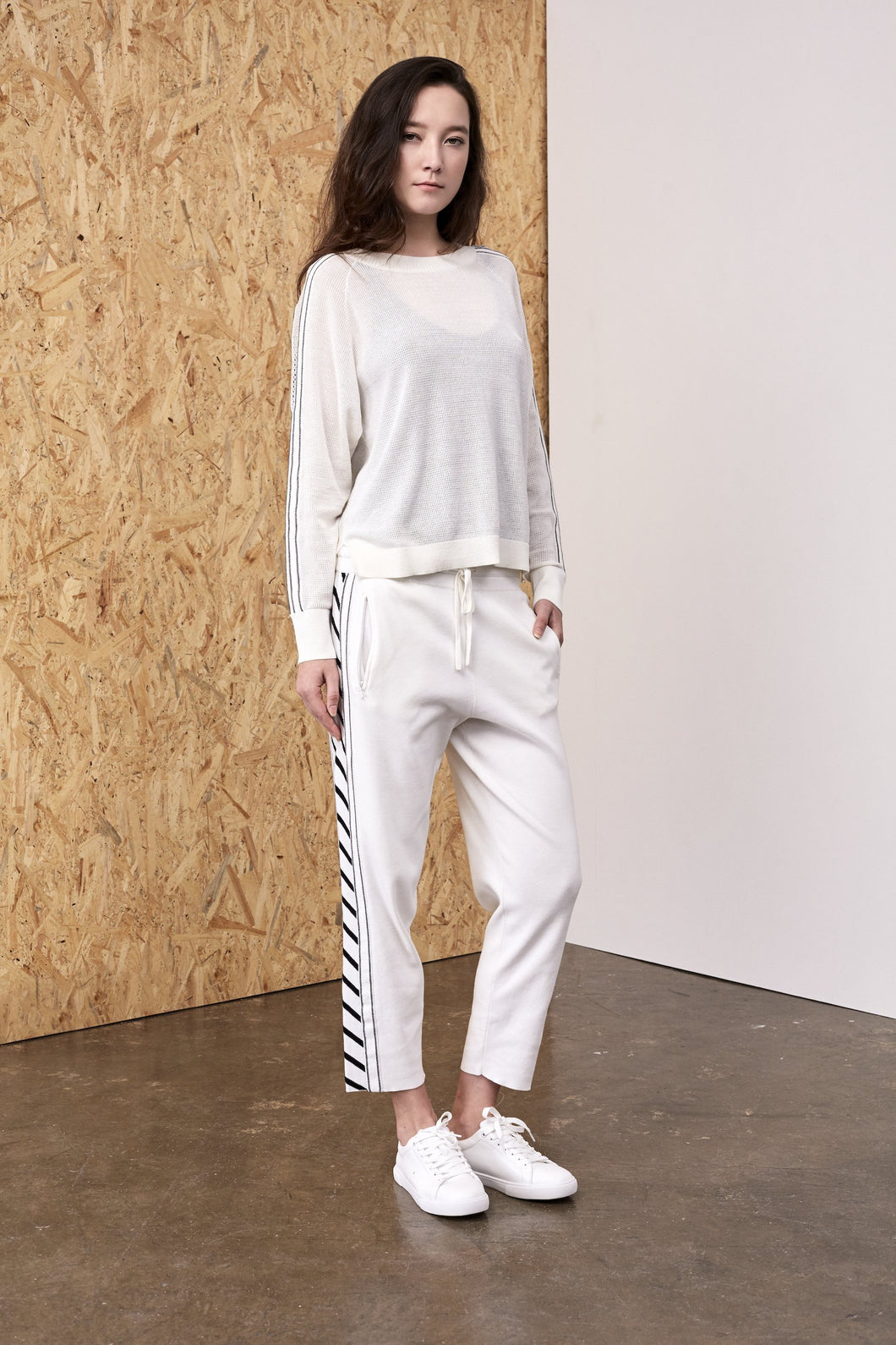 Brizo Até Mesh Sleeve Panel Sweater White | 22 Factor | ECO-LUXE knitwear