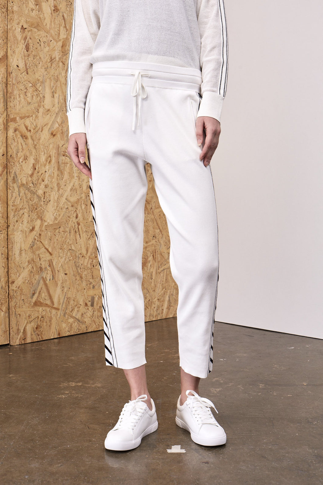 Calypso Linear Knitted Track Suit Pants White | 22 Factor | ECO-LUXE knitwear