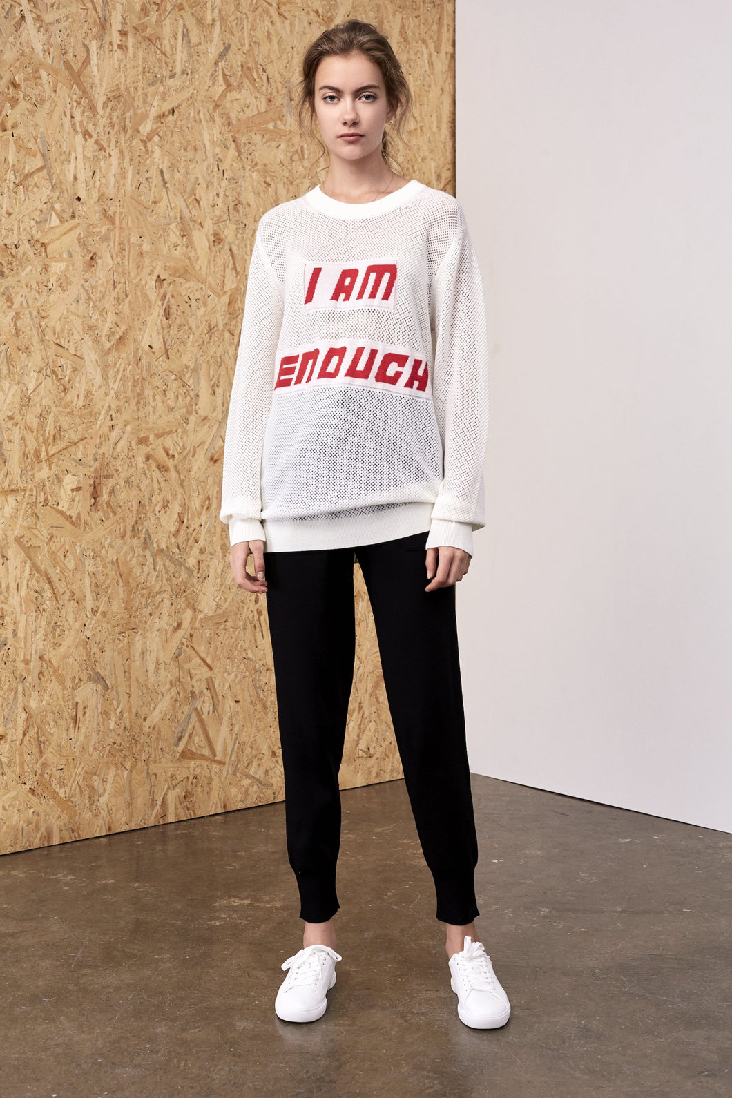 'I am Enough' Intarsia Wool Sweater Ivory | 22 Factor | ECO-LUXE knitwear