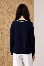 Load image into Gallery viewer, Rhea Crochet Trim Top Navy | 22 Factor | ECO-LUXE knitwear 
