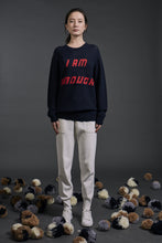 Load image into Gallery viewer, &#39;I am Enough&#39; Intarsia Wool Sweater Navy | 22 Factor | ECO-LUXE knitwear
