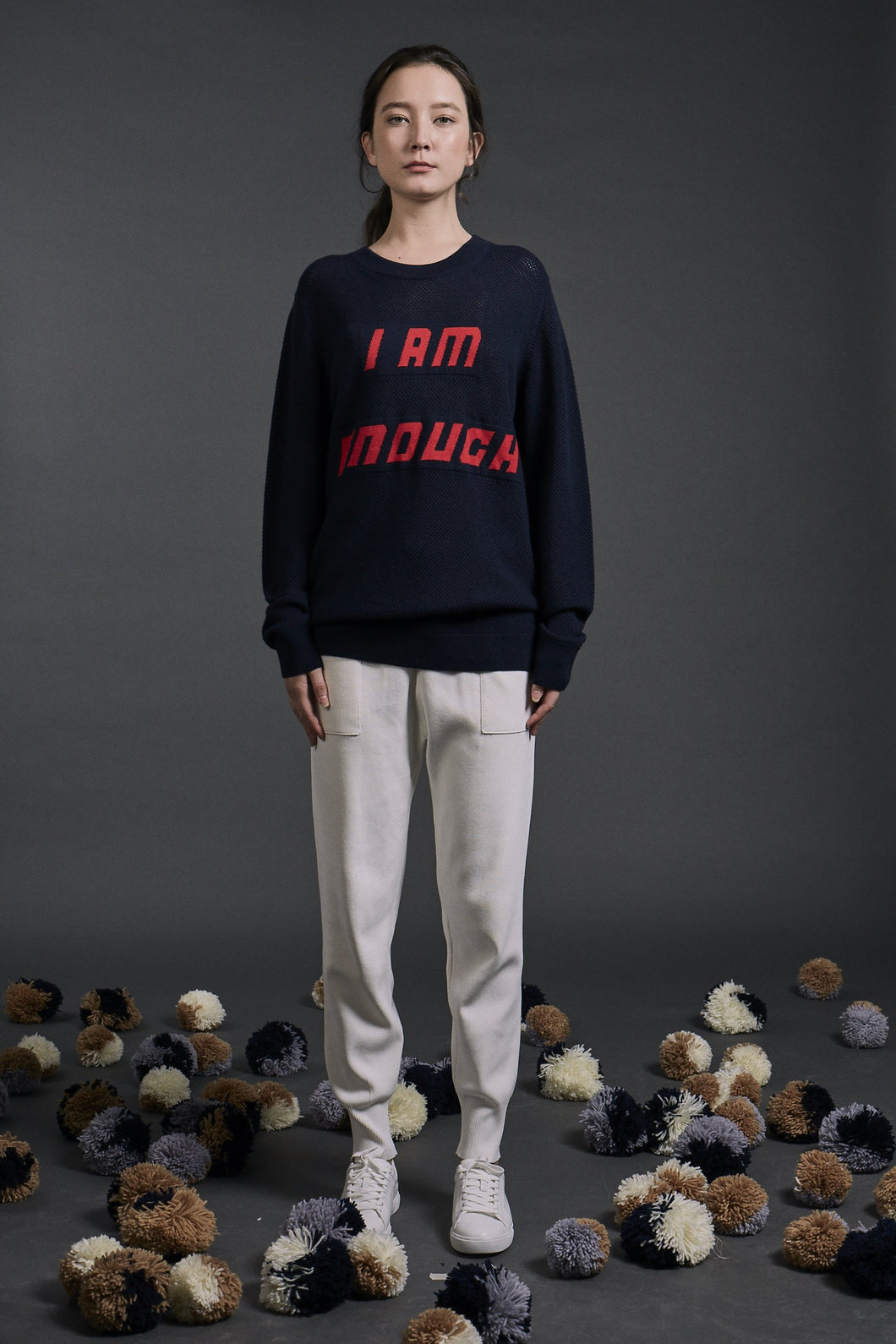 'I am Enough' Intarsia Wool Sweater Navy | 22 Factor | ECO-LUXE knitwear