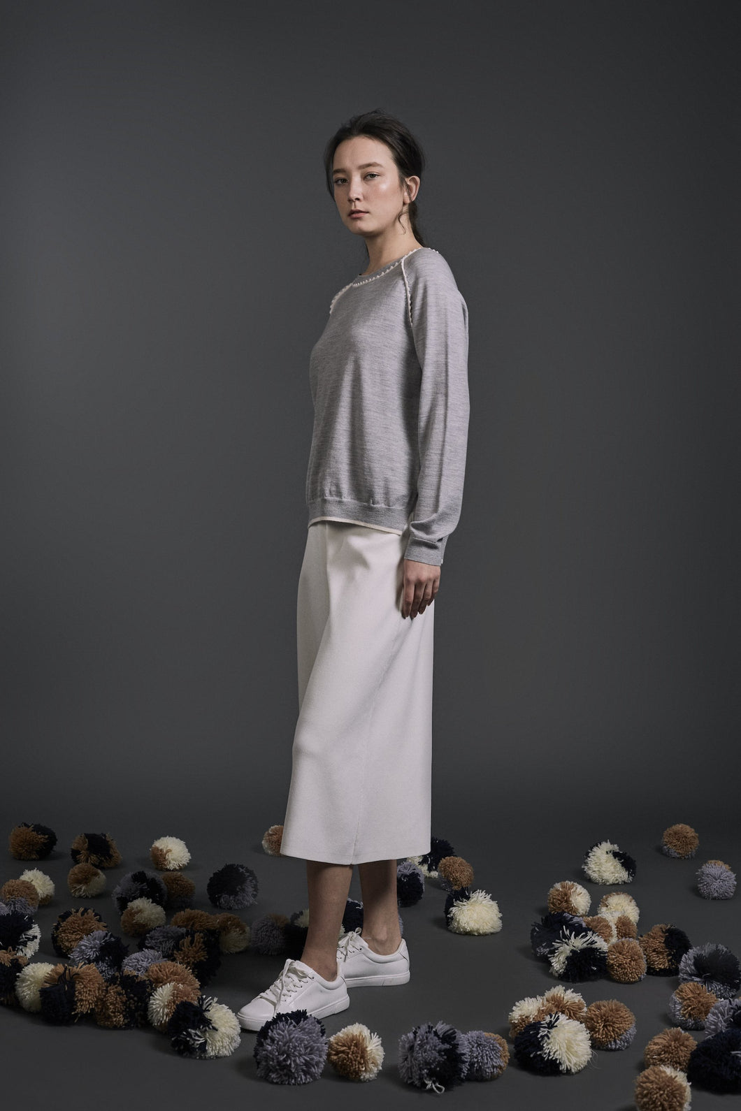 Rhea Crochet Trim Top Grey | 22 Factor | ECO-LUXE knitwear 