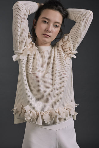 Alena Ribbon Deco Top Ivory | 22 Factor | ECO-LUXE knitwear 