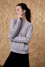 Load image into Gallery viewer, Katie Dimensional Cable Merino Crew Melange Grey | 22 Factor | ECO-LUXE knitwear 
